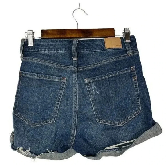 Aeropostale Dark Wash High Rise Curvy Distressed Roll Cuff Denim Shorts 6 - Picture 2 of 3